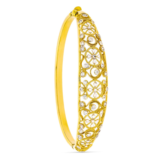 18K PULSERA RIGIDA FILIGRANA ORO BICOLOR CIRCONITAS 16