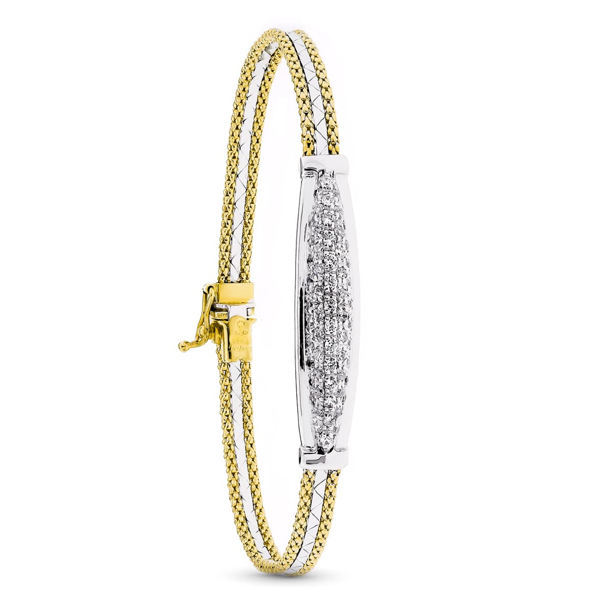 18K PULSERA ORO BICOLOR SEMIRIGIDA CON CIRCONITAS 11