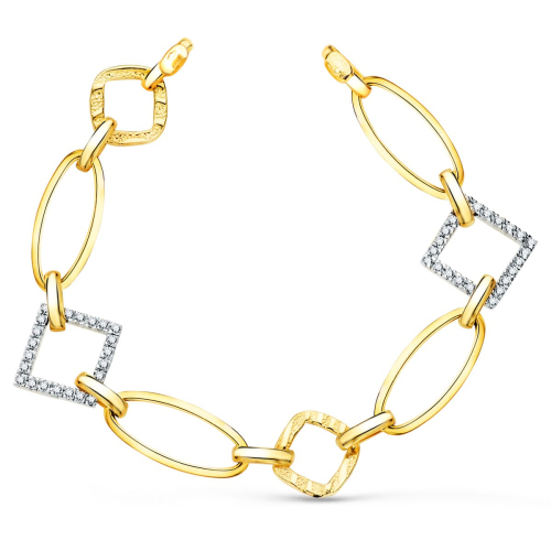 18K PULSERA ORO BICOLOR ESLABONES Y CIRCONITA ANCHO 16 MM LARGO 17CM 9,45gr
