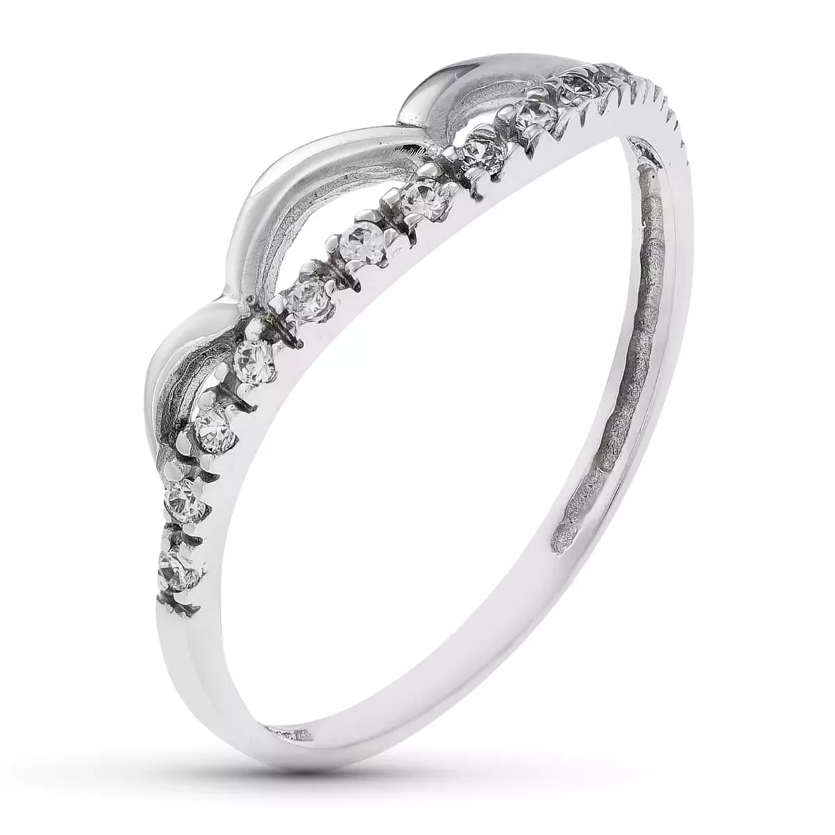 18K SORTIJA ORO BLANCO ONDAS LISAS Y CIRCONITAS. ANCHO: 4