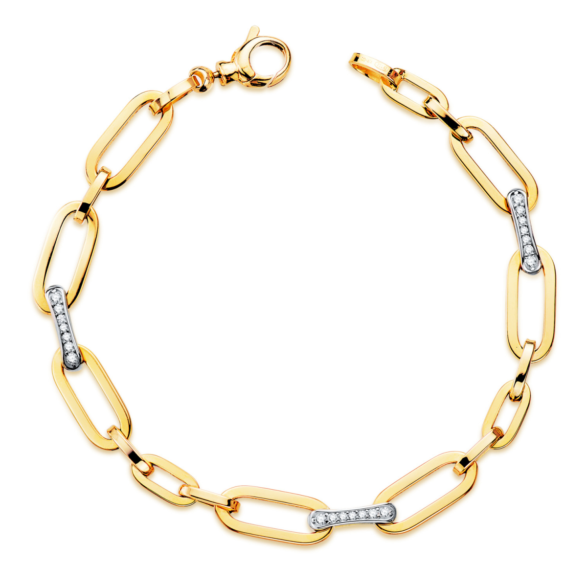 18K PULSERA ORO BICOLOR CON ESLABONES Y CIRCONITA ANCHO: 6