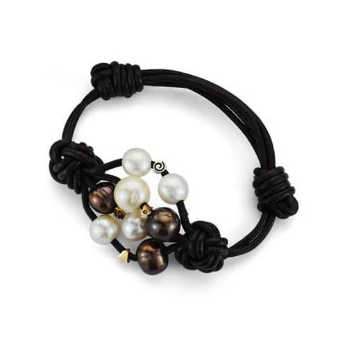 18K PULSERA CUERO PERLA Y DIAMANTE TALLA BRILLANTE 1