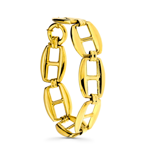 18K PULSERA ORO AMARILLO BARCO HUECA GRANDE 16