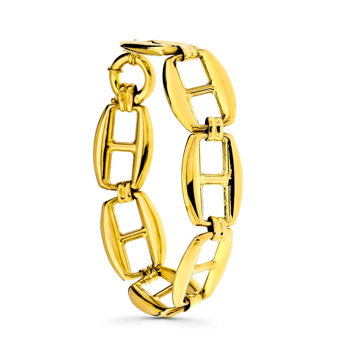 18K PULSERA ORO AMARILLO BARCO HUECA GRANDE 16