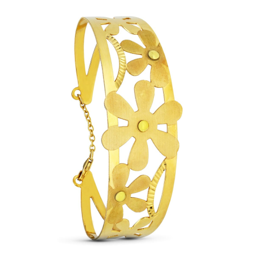 18K PULSERA ORO AMARILLO FLORES LASER 14