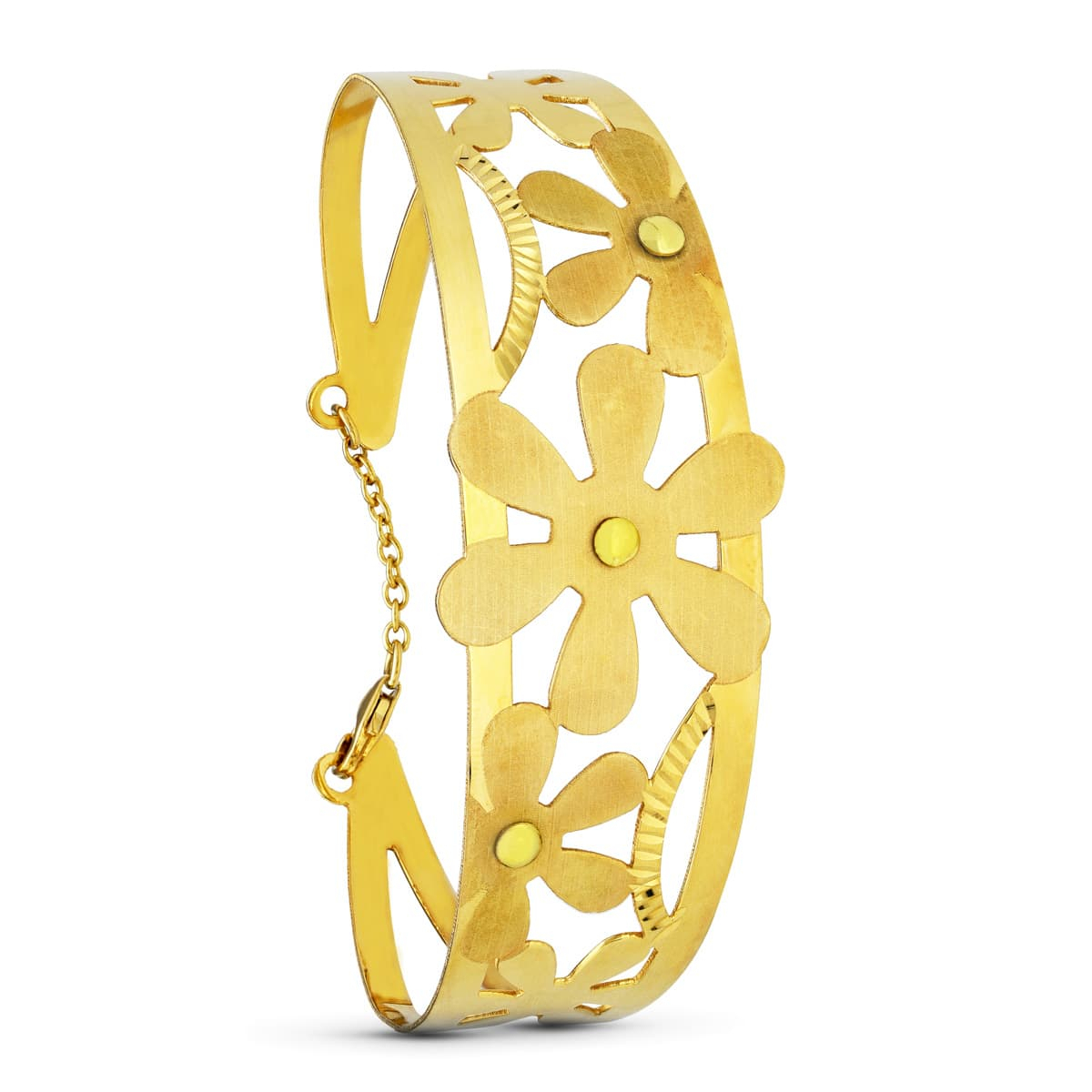 18K PULSERA ORO AMARILLO FLORES LASER 14