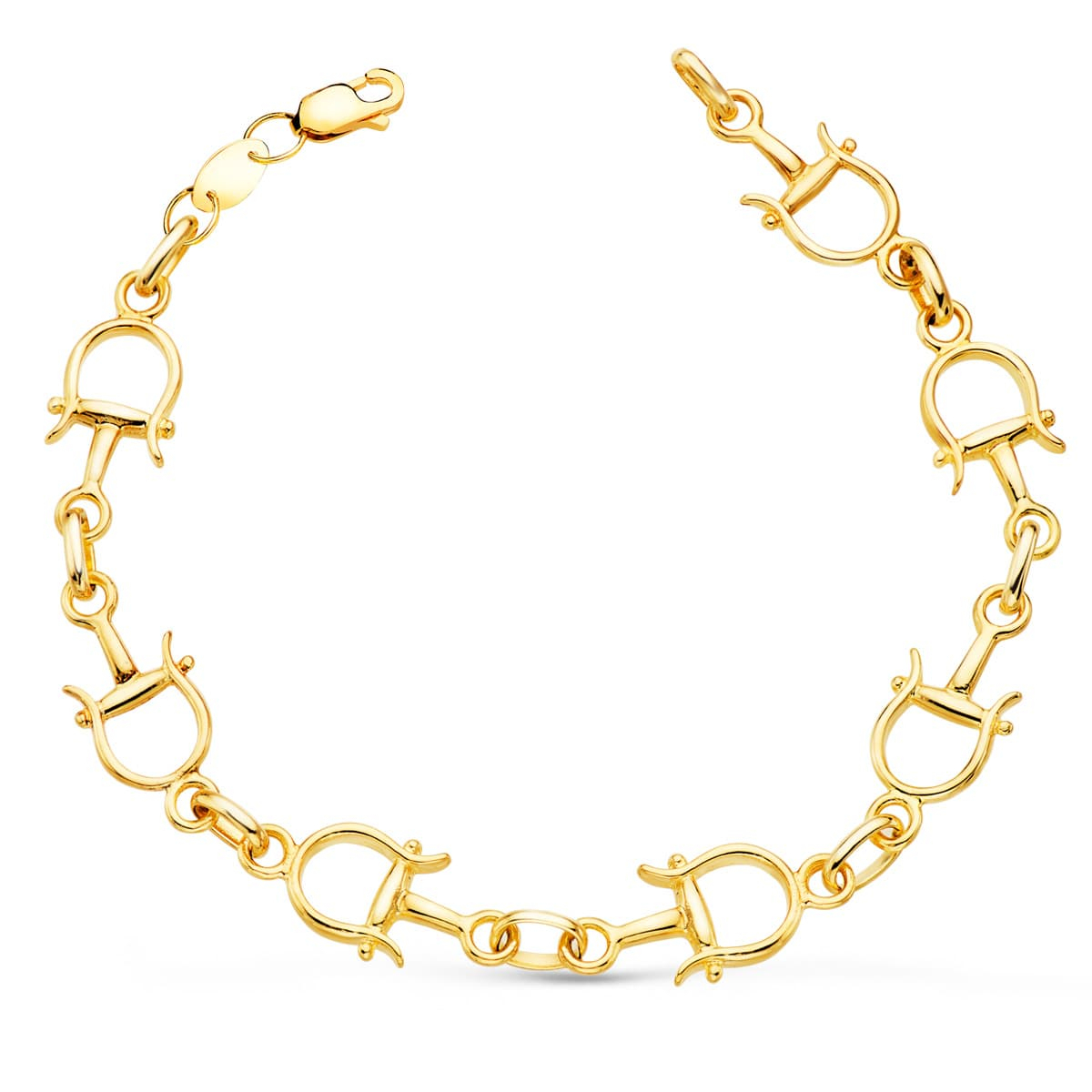 18K PULSERA ORO AMARILLO ESTRIBOS EN BRILLO ANCHO 10 MM LARGO 20CM 12
