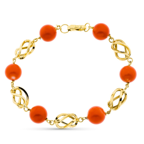 18K PULSERA ORO AMARILLO JAULAS CORAL FINO JAPONES 9 9.5 MM 19CM 11