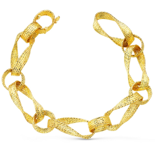 18K PULSERA ORO AMARILLO ESLABONES HUECOS ANCHO 12 MM LARGO 21CM 11