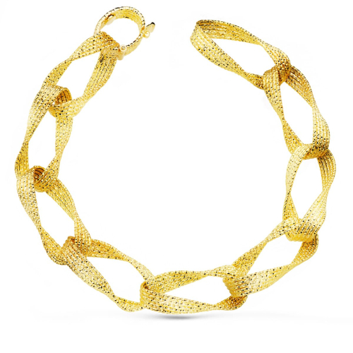 18K PULSERA ORO AMARILLO ESLABONES HUECOS ANCHO 11 MM LARGO 22 CM 10
