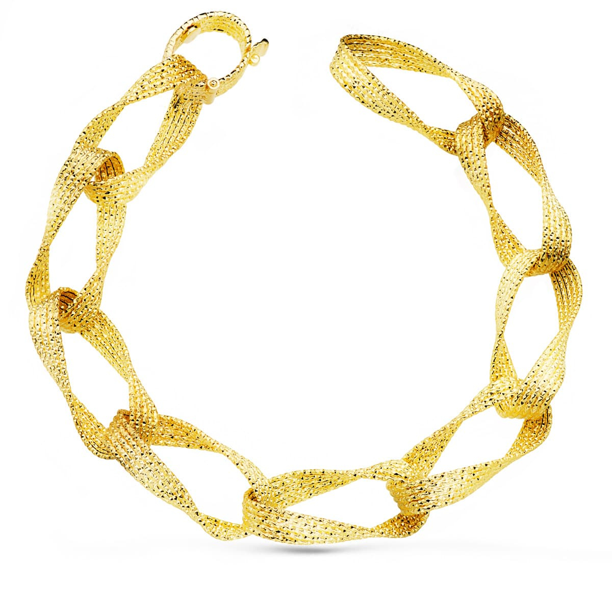 18K PULSERA ORO AMARILLO ESLABONES HUECOS ANCHO 11 MM LARGO 22 CM 10