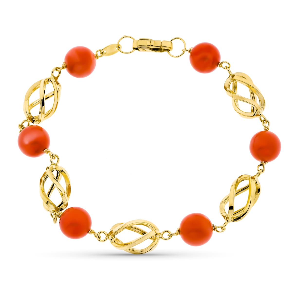 18K PULSERA ORO AMARILLO JAULA CORAL FINO JAPONES 8 MM 19CM 8