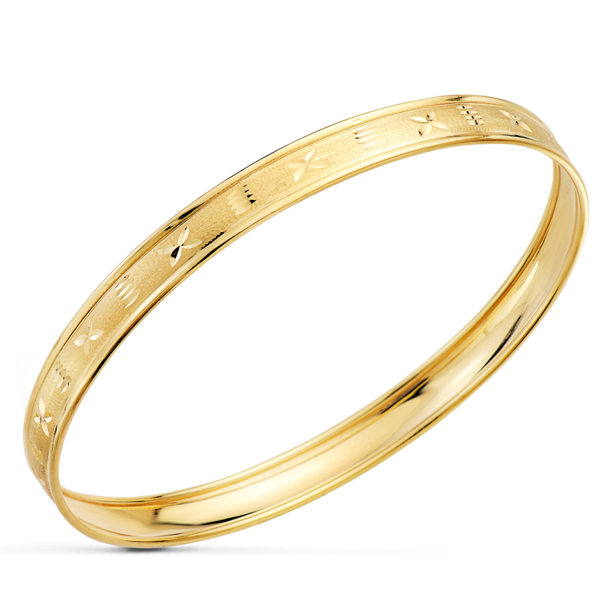 18K PULSERA ARO TALLADO LABRADO Y MATIZADO ORO AMARILLO MEDIDA INTERIOR 63 MM ANCHO TOTAL 7 MM SIN CIERRE 8