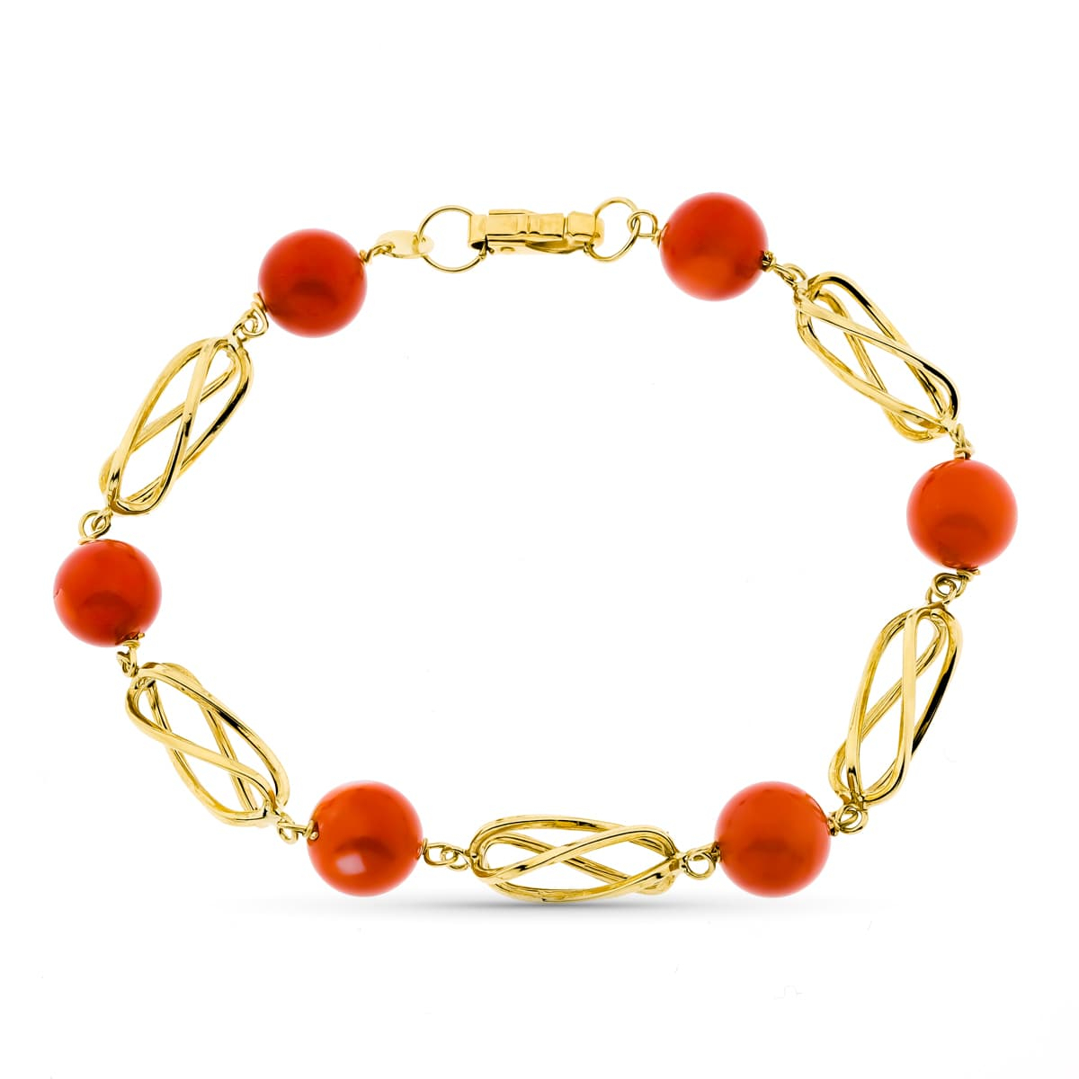 18K PULSERA ORO AMARILLO JAULA CORAL FINO JAPONES 8 MM 20.5 CM 8