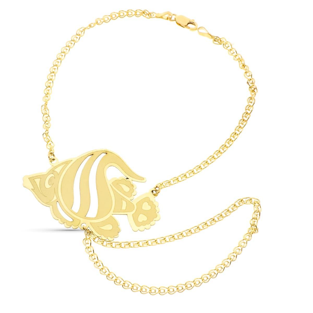 18K PULSERA ORO AMARILLO INDIA CON PEZ LASER MATIZADO. 7