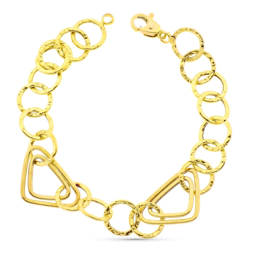 18K PULSERA ORO AMARILLO ESLABONES HUECOS TRIANGULO Y REDONDOS 6