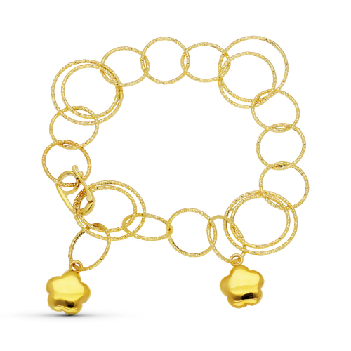 18K PULSERA ORO AMARILLO ESLABONES Y FLOR 5