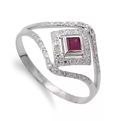 18K SORTIJA ORO BLANCO ROMBO CON RUBI Y CIRCONITAS. ANCHO: 13 MM 1