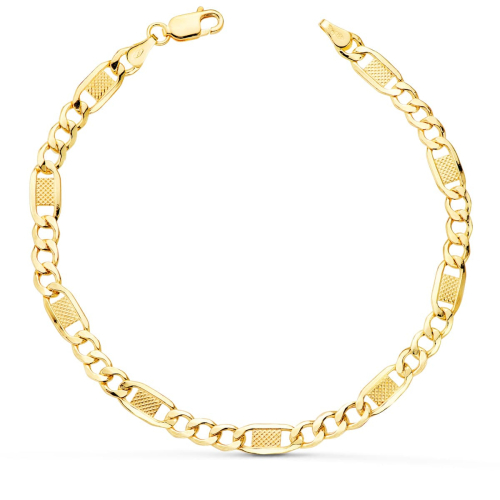 18K PULSERA ORO AMARILLO HUECA ESLABONES 3X1 LARGO 19CM ANCHO 5 MM 4