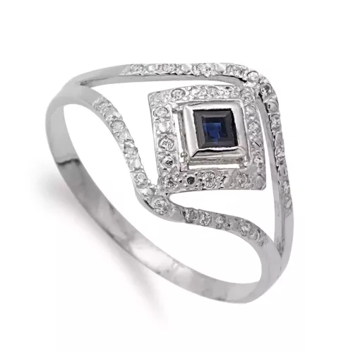 18K SORTIJA ORO BLANCO ZAFIRO Y CIRCONITAS. ANCHO: 13 MM 1