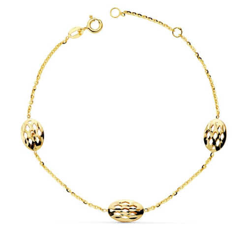 18K PULSERA ORO AMARILLO OVALES CALADOS 19.5CM 2
