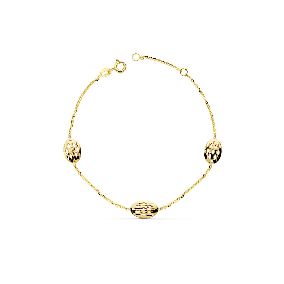 18K PULSERA ORO AMARILLO OVALES CALADOS 19.5CM 2