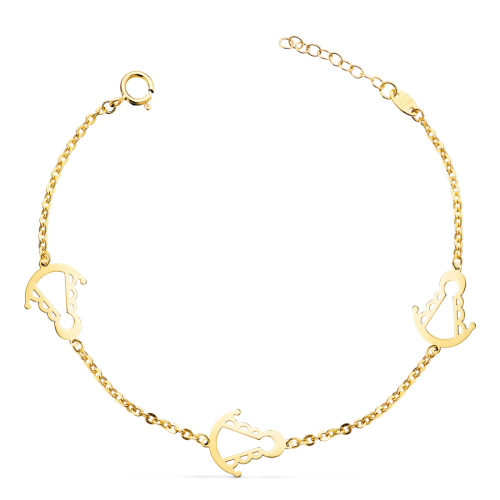 18K PULSERA ORO AMARILLO TRES SLIUETAS VIRGEN ROCIO 14X11 MM CON. LARGO: 15