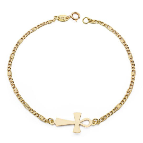 18K PULSERA ORO AMARILLO CRUZ DE LA VIDA 19CM 1