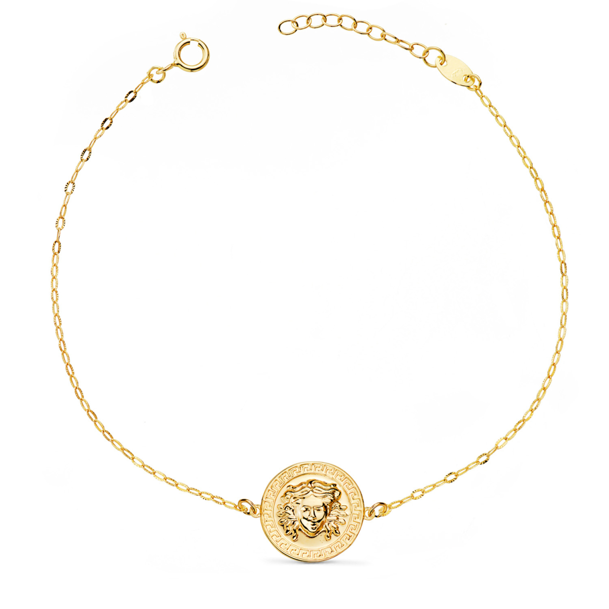 18K PULSERA ORO AMARILLO MEDUSA BRILLO 12MM CADENA TALLADA. LARGO: 18-3 CM 1