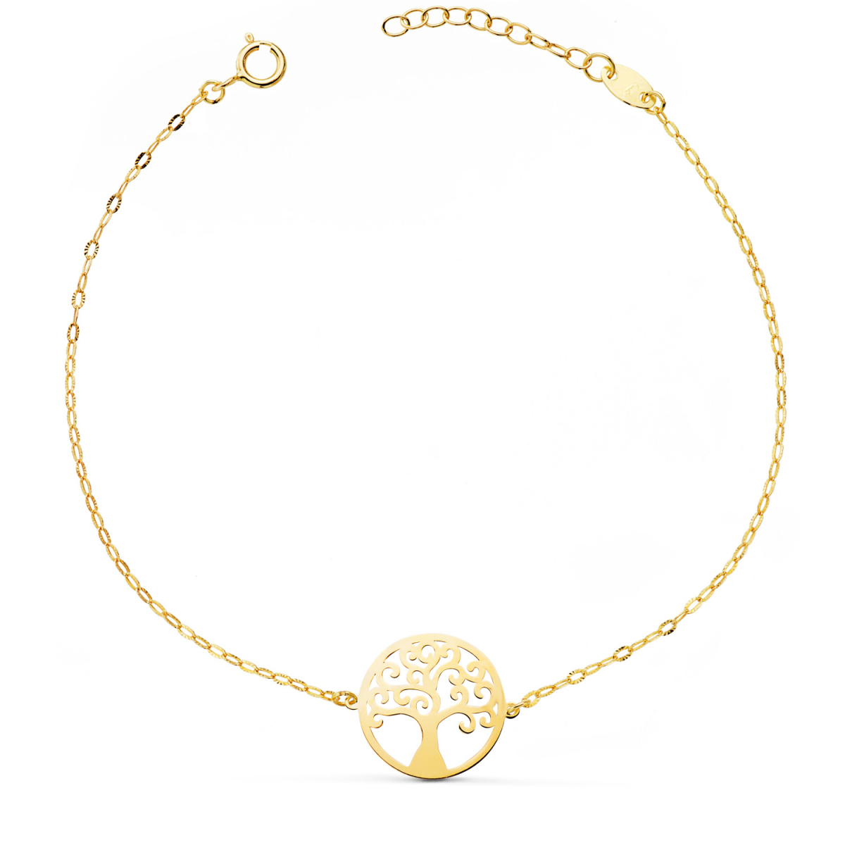 18K PULSERA ORO AMARILLO ARBOLDE LA VIDA 14MM CADENA TALLADA. LARGO: 17 3 CM 1