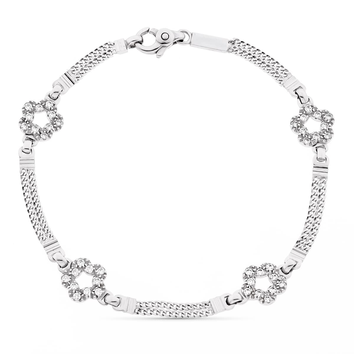 18K PULSERA ORO BLANCO FLORES ANCHO 8 MM LARGO 19.5 CM 7