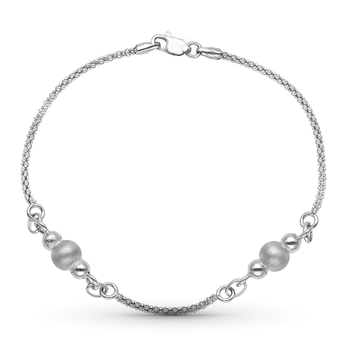 18K PULSERA ORO BLANCO CADENA Y BOLAS MATE Y BRILLO 4