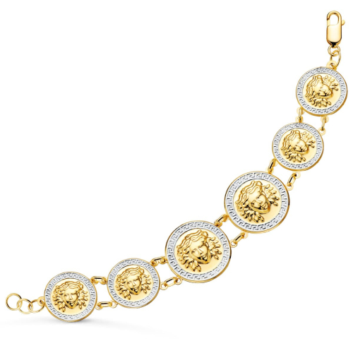 18K PULSERA ORO BICOLOR CON MEDUSAS DE 25 Y 20 MM EN BRILLO LARGO 20.5 CM 23