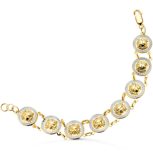 18K PULSERA ORO BICOLOR CON MEDUSAS REDONDAS EN BRILLO 15 MM LARGO 19CM 15