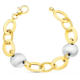 18K PULSERA ORO BICOLOR ARTICULADA MOTIVOS OVALES Y REDONDOS MATIZADOS. 19. CM 13