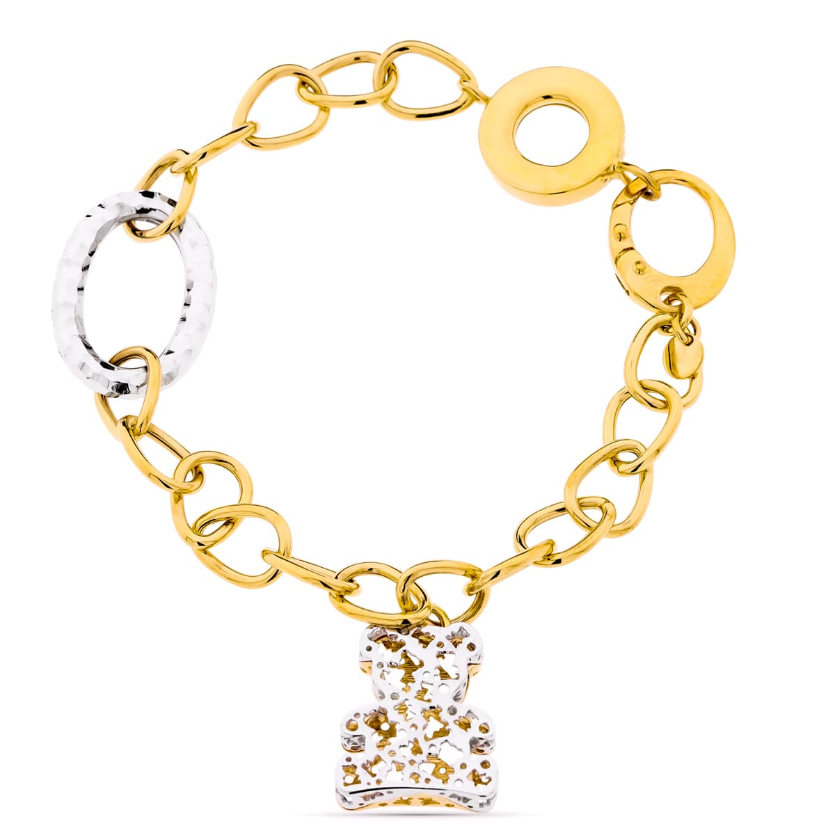 18K PULSERA BICOLOR ESLABONES Y OSO 13