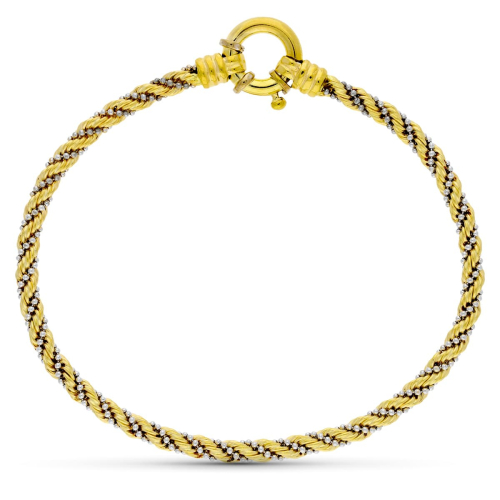 18K PULSERA CORDON ORO BICOLOR CON CADENAS Y BOLITAS. 3.5M 10