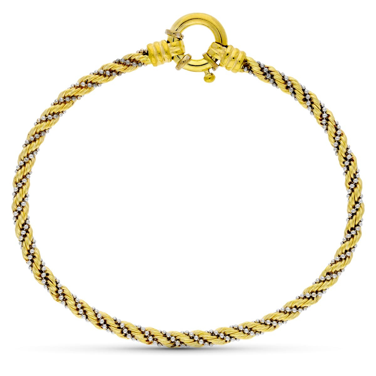 18K PULSERA CORDON ORO BICOLOR CON CADENAS Y BOLITAS. 3.5M 10