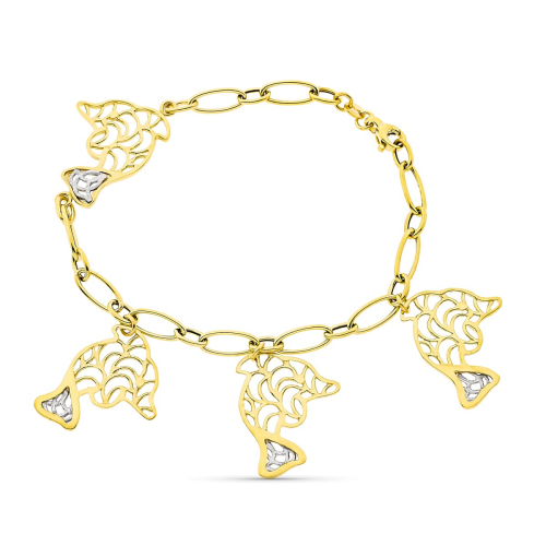 18K PULSERA BICOLOR DELFINES. ANCHO 26 MM LARGO 19.5 CM 9