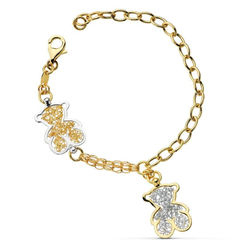 18K PULSERA BICOLOR OSOS Y ESLABONES 19CM 9