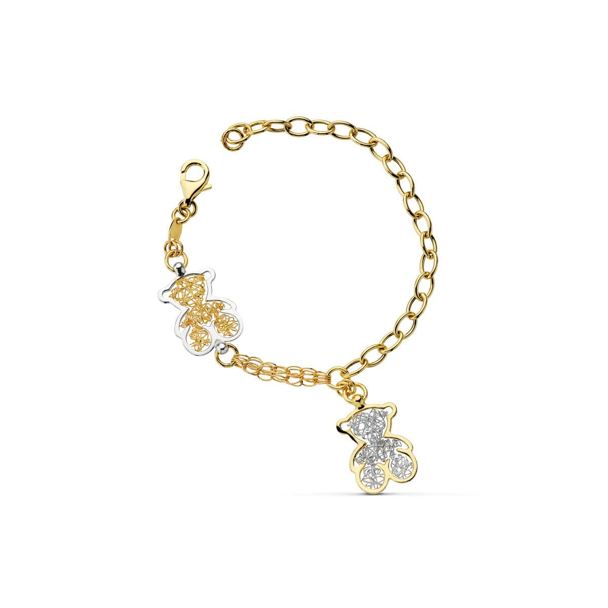 18K PULSERA BICOLOR OSOS Y ESLABONES 19CM 9