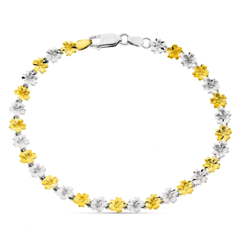 18K PULSERA BICOLOR FLORES ANCHO 6 MM LARGO 19CM 7