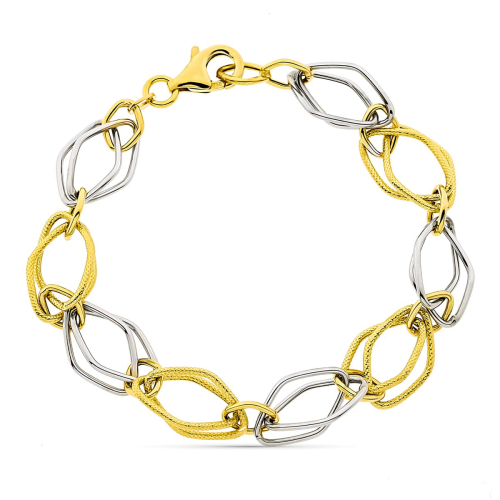 18K PULSERA BICOLOR ESLABONES ANCHO 8 MM LARGO 20CM 6