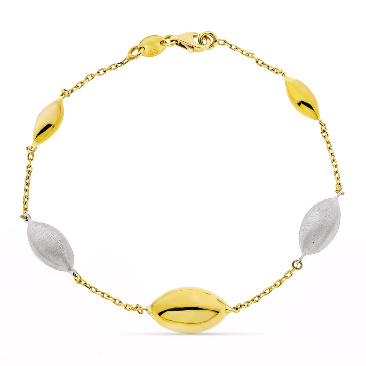18K PULSERA ORO BICOLOR ADORNOS OVAL. ANCHO 9 MM LARGO 20CM 5