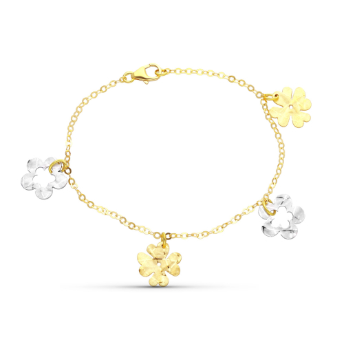 18K PULSERA ORO BICOLOR FLORES 17CM 3,60gr
