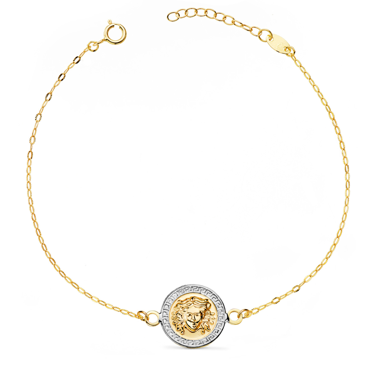 18K PULSERA ORO BICOLOR MEDUSA BRILLO 12MM CADENA TALLADA. LARGO: 18-3 CM 1