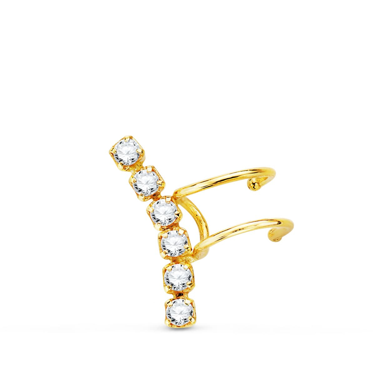 18K PENDIENTES EAR CUFF CARTILAGO OREJA ORO AMARILLO CIRCONITA 15 MM ALTO 0
