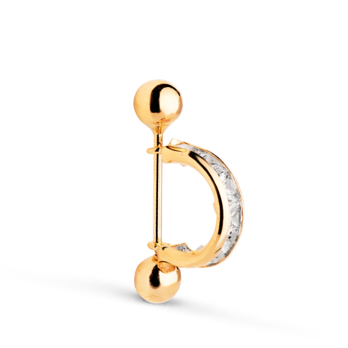 18K PIERCING DE OREJA ORO AMARILLO MEDIO ARO CON CIRCONITAS CARRE Y DOS BOLAS. ARO: 11X3MM 0