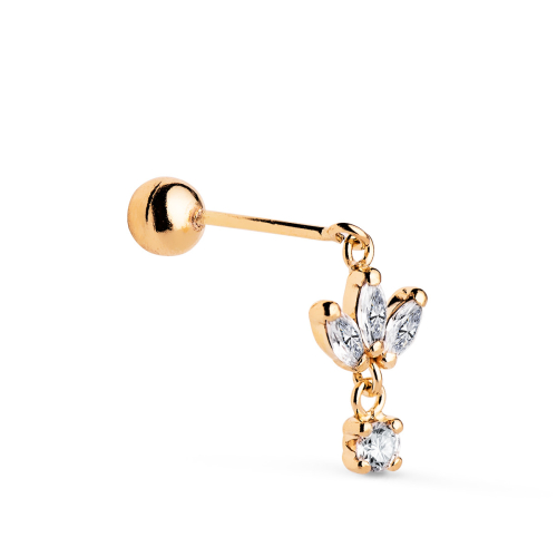 18K PIERCING DE OREJA ORO AMARILLO CON 4 CIRCONITAS. MEDIDA: 12 X 7 MM. CIERRE BOLA 4 MM 0