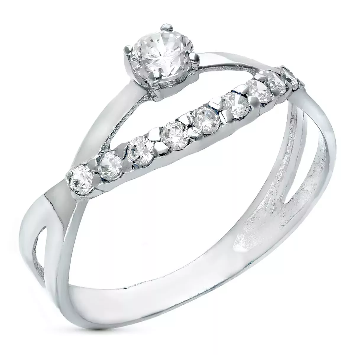 18K SORTIJA ORO BLANCO CRUZADA CON CIRCONITAS. ANCHO: 8 MM 2